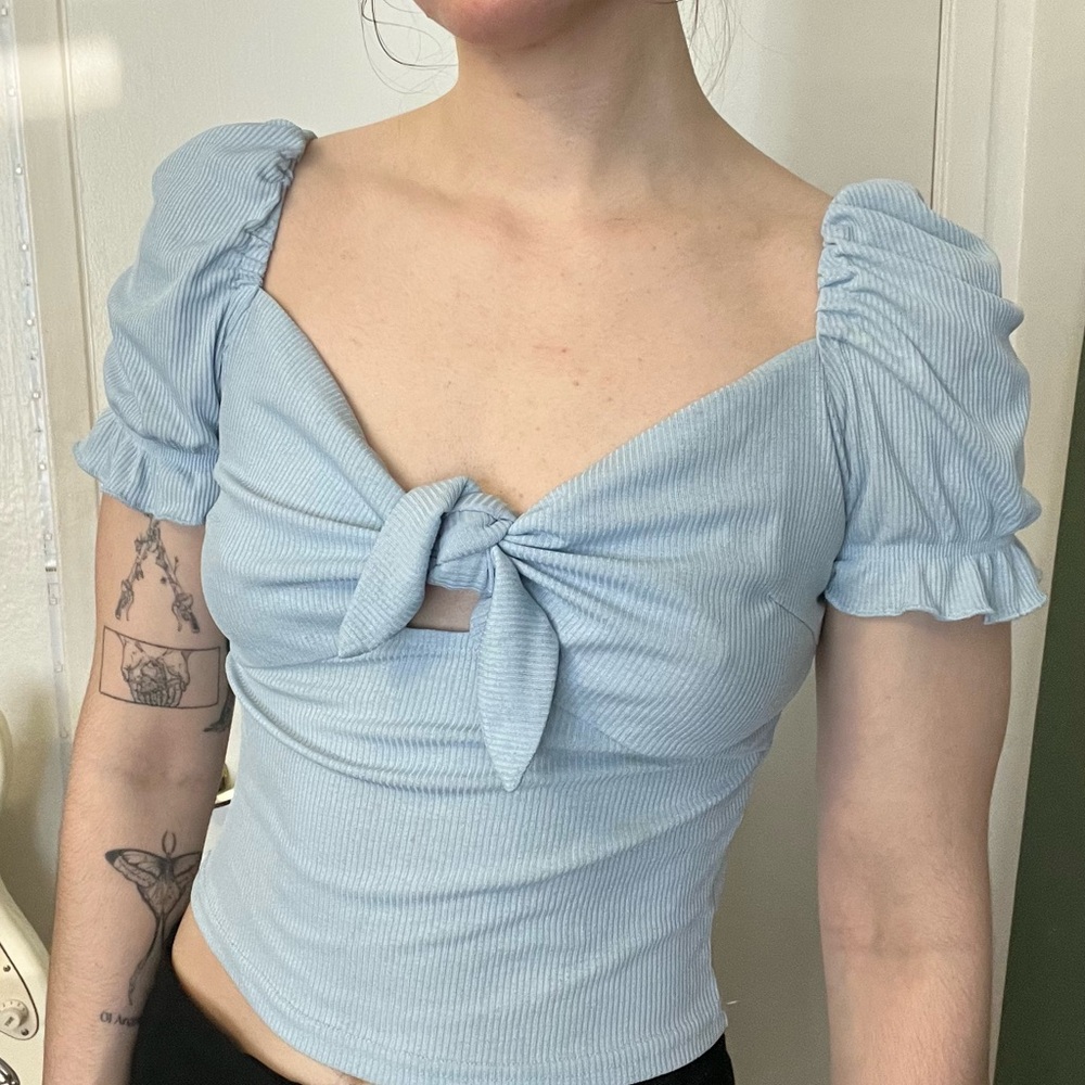 Light Blue Puff Sleeve Top